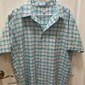 Haggar Men's Teal Plaid Short-Sleeve Button-Down Shirt XL